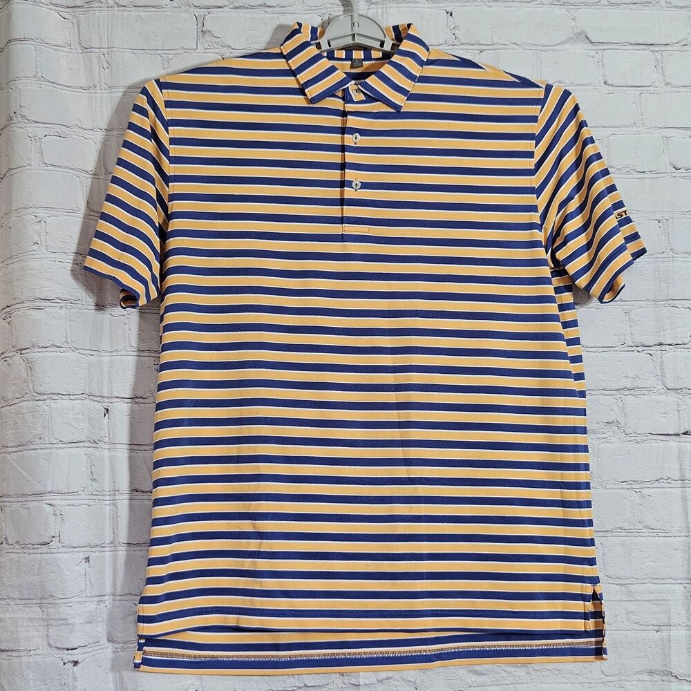 Peter Millar Croaker Summer Comfort Stripe Golf Polo Shirt Men L Eastman Orange